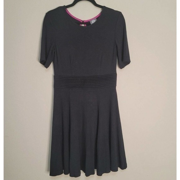 Vince Camuto Womens Ruffle Drop Waist Fit & Flare Knee Length Dress Black Size 8 - Picture 1 of 5
